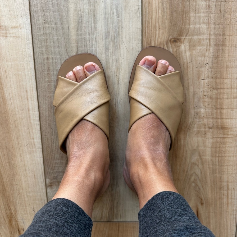 Everlane Tan Slide Sandals with Crossed Straps